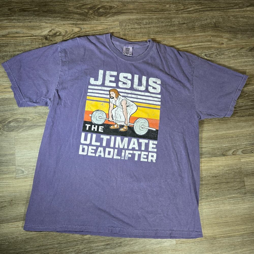 Jesus Ultimate Deadlifter T Shirt Mens 2XL Comfort Colors Christian Gym Funny T